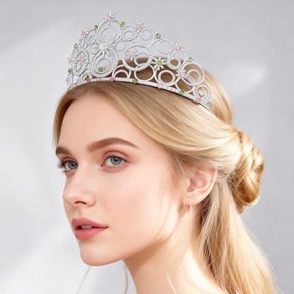 Crystal Crowns for Women, Crystal Bubble TiaraBride Royal Queen Headband Princess Headpieces for Women Bridal Wedding Prom Birthday Party Crowns - color: Silver Pink Green