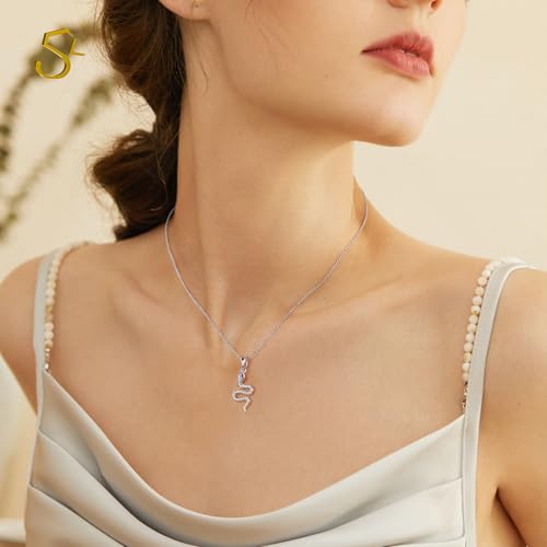 Snake Necklace Dainty Pendant With Cubic Zirconia, Layered Choker, Punk Animal Jewelry, Cool Wedding High Jewelry Party for Women Teen Friends - color: Silver-Eye Black