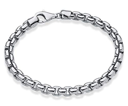 Miabella Solid 925 Sterling Silver Italian 6.5mm Square Rolo Link Round Box Chain Bracelet for Men, Made in Italy - color: rhodium-plated-silver, size: Length 7 Inches (X-Small)