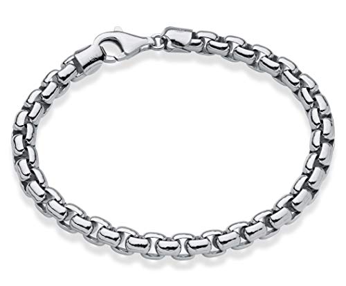 Miabella Solid 925 Sterling Silver Italian 6.5mm Square Rolo Link Round Box Chain Bracelet for Men, Made in Italy - color: rhodium-plated-silver, size: Length 8.5 Inches