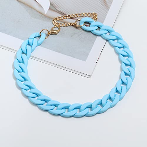 Fashion Multicolor Acrylic Figaro Chain Necklace Cuban Thick Chunky Resin Link Curb Chain Necklace for Women Girl Party Festival Jewelry - color: C blue