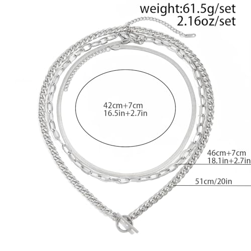 Layered Silver Chain Necklace for Women Chunky Stainless Steel Chains Necklaces Trendy Cuban Link Paperclip Chain Toggle Clasp Choker Necklace Stack Set Jewelry - color: Silver