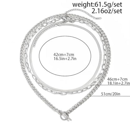 Layered Silver Chain Necklace for Women Chunky Stainless Steel Chains Necklaces Trendy Cuban Link Paperclip Chain Toggle Clasp Choker Necklace Stack Set Jewelry - color: Silver