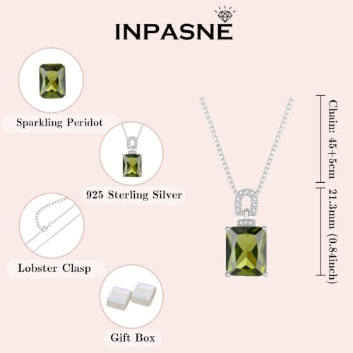 Emerald Cut Birthstone Necklace for Women 925 Sterling Silver | Baguette Birthstone Pendant Necklace, Jewelry for Mom Wife - color: Olive Green