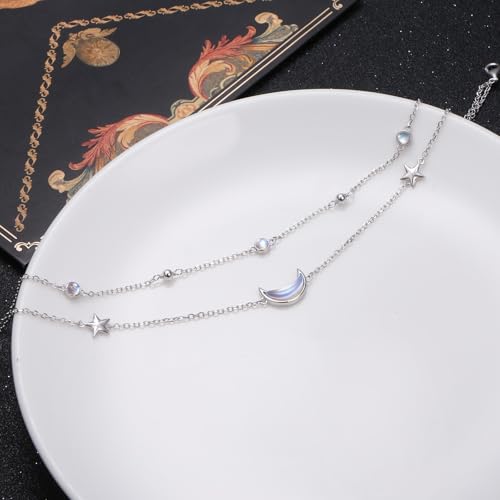 Anklets for Women 925 Sterling Silver Blue Evil Eye Infinity Butterfly Adjustable Multilayer Layered Summer Beach Ankle Bracelet Foot Chain Jewelry for Women - style: Moon & Star