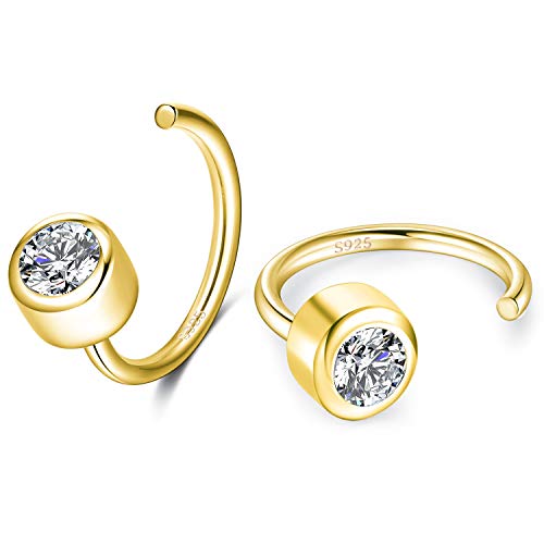 CHIC & ARTSY 925 Sterling Silver Half Hoop Earrings for Women, Dainty Huggie Hoops with Synthetic Opal, Moonstone, CZ & Gemstones, Lightweight Comfort Fit Everyday Elegant Jewelry - color: White Cz/Gold Plated Silver