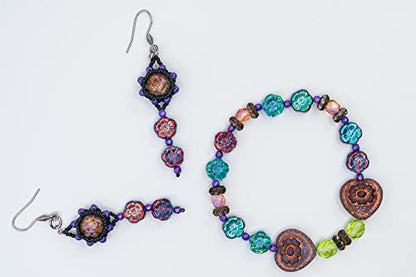 2.1oz (60 g) Mix of Unique Czech Bohemia Glass Pressed Beads, Crazy Purple Green Copper, Table Cut, Matte and Glossy, Faceted Fire Polish, Hand Made Set Kit BCV - color: Crazy 1 Violet Purple Green Copper Mix