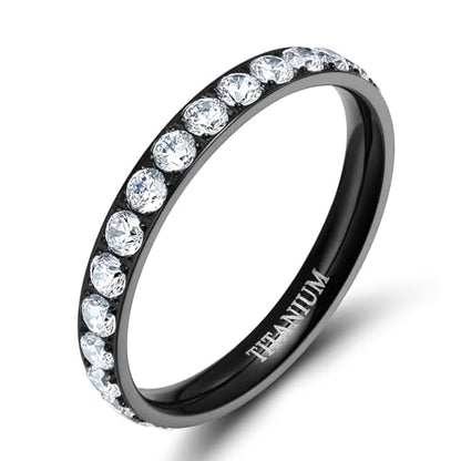 TIGRADE 3mm Women Titanium Engagement Ring Cubic Zirconia Eternity Wedding Band Size 3-13.5 - color: Black