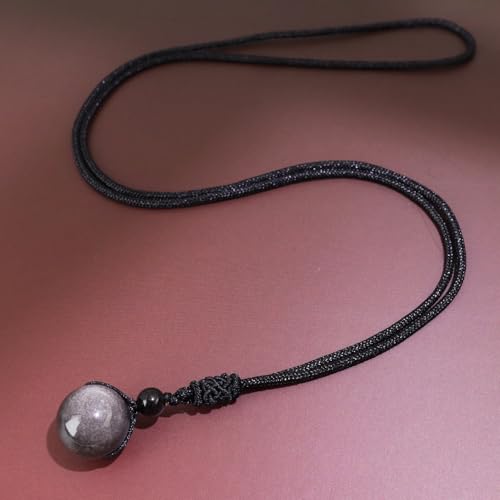Anjiucc Natural Gemstone Healing Crystals Necklace, Adjustable Chakra Beads Pendant for Women Men, Protection, Energy Balance - color: Silvery Sheen Obsidian