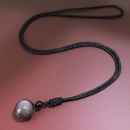 Anjiucc Natural Gemstone Healing Crystals Necklace, Adjustable Chakra Beads Pendant for Women Men, Protection, Energy Balance - color: Silvery Sheen Obsidian