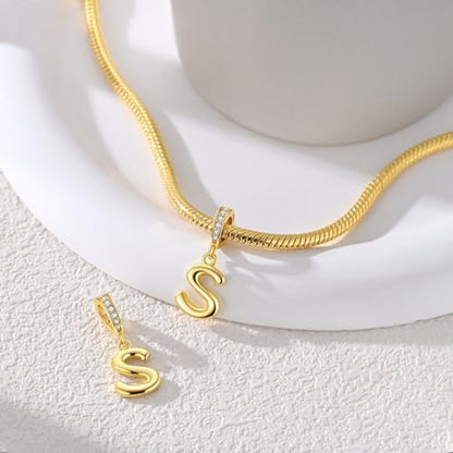 Hapour Gold Initial Letter Charms 925 Sterling Silver Alphabet Beads | 14K Gold Plated, A-Z Letter Charms, For Bracelets Necklace, Cubic Zirconia, DIY Dangle Pendant Beads, For Women Mom - color: Golden initial letter S