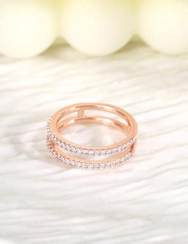 Mameloly Wedding Bands for Women Dainty CZ Cubic Zirconia Half Eternity Stackable Engagement Enhancer Guard Double Ring Size 4-12 - color: Rose Gold Plated