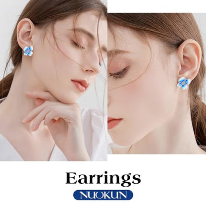 Clip on Earrings Women, 14K Gold Plated Earrings for Sensitive Ears, Fashion Women's Earrings Jewelry Birthday Gift for Wife Grandma Daughter Girls on Christmas Thanksgiving - color: Silver Navy Blue Earrings