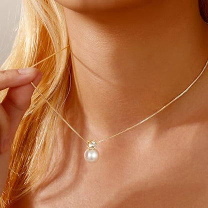 Ritach Pearl Necklaces for Women - Real Gold Plated Dainty Pearl Necklace Daisy Round Drop Pearl Choker Necklace Layered Gold Necklace for Women Teen Girls Bridesmaid Wedding Birthday Gifts - style: Gold-CZ Round Pearl