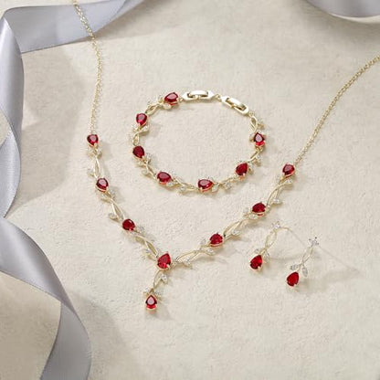 EVER FAITH Cubic Zirconia Pearl Leaf Bridal Jewelry Set for Bride Women | White Wedding Prom Necklace Dangle Earrings Bracelet, for Bridesmaid - color: CZ_Red Gold-Plated-Brass