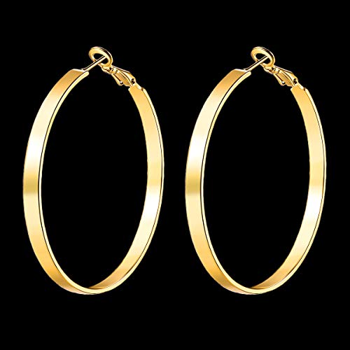 Gold Hoop Earrings,18K Gold Plated Rounded Hoops Earrings for Women - color: Gold-50mm