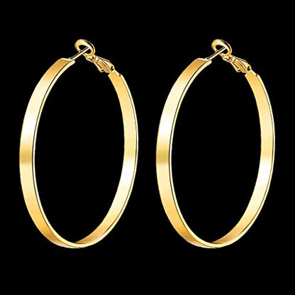 Gold Hoop Earrings,18K Gold Plated Rounded Hoops Earrings for Women - color: Gold-50mm