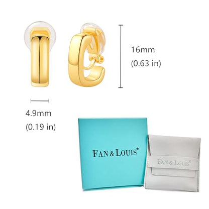 FAN&LOUIS Gold Clip On Earrings for Women，24K Gold Plated Chunky Hoop Earrings for Non-Pierced Ears Small Hypoallergenic Lightweight U Shaped Clip-On - style: Gold and Silver