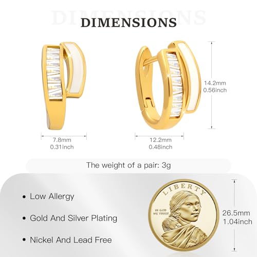 Gold Silver Huggie Hoop Earrings for Women 18K Gold & Sterling Silver Plated Cubic Zirconia Hoop Earrings Double Hoops Earrings Hypoallergenic Non Tarnish Earings Jewelry Gift - color: Gold-B
