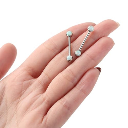 14G Nipple Rings Titanium Nipple Jewelry for Women Bridge Piercings | 1 Pair Nipple Bars,Hypoallergenic Nipple Barbells,Internally Threaded Nipple Piercings,Tongue Rings,Straight Barbells - color: Styele4:White Opal,Silver, size: 14G+5/8"(16mm)