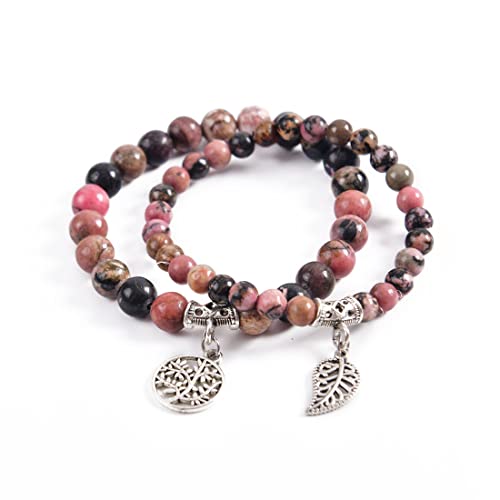 YGLINE Tree of Life Yoga Healing Stone Bracelets,Multilayer Lotus Chakra Stone Reiki Bracelet Sets,Anxiety Crystal Natural Stone,for Women Stress Relief - color: Rhodonite-2w