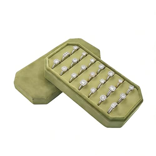 Velvet Ring Organizer Box - Ring Jewelry Box for Rings Earring, Jewelry Tray Rings holder Display Case for Girl Women (8.07"x4.13"x2.16") -PRB024-Green - color: Green