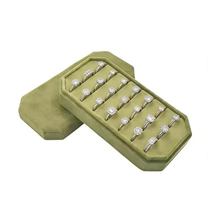 Velvet Ring Organizer Box - Ring Jewelry Box for Rings Earring, Jewelry Tray Rings holder Display Case for Girl Women (8.07"x4.13"x2.16") -PRB024-Green - color: Green