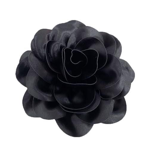 Satin Fabric Rose Flower Extra Large Big Brooches Lapel Pins Silk Camellia Oversized Pin for Women Wedding Party Dance Banquet Dresses Suit Clothes Accessories Jewelry Gifts 7.5in - color: Black