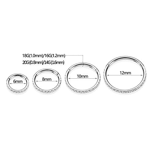 GAGABODY Surgical Steel Hypoallergenic Nose Ring Earring CZ Hoop for Unisex | Hinged Seamless Clasp,Used in Nostril,Septum,Lip,Eyebrow,Nipple and All Ear Piercings.22G to 12G,Inner Diameter 5mm to 14mm - color: Style1:Rose Gold+Clear CZ, size: 5mm