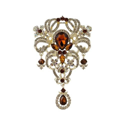 YOQUCOL Retro Austrian Crystal Big Brooch Pin for Women Large Flower Shape Brooches Lapel Pins for Sweater,Coat Dress Accessories - color: A-Brown