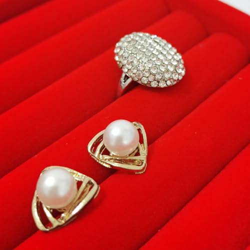 SCIKHETF Velvet Ring Earrings Studs organizer Tray Small Ring Insert Display Tray 5 Slots Stackable (Red) - color: Red