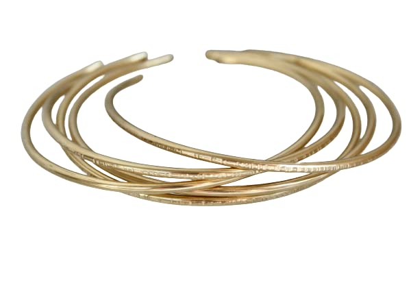 Set of Five Brass Stacking Cuff/Bangles Hammered & smooth textured - size: 8 1/2 Inches