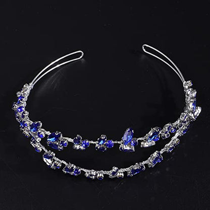 JWICOS Crystal Wedding Headband Tiara Bridal Rhinestone Headpiece Wedding Hair Accessories Tiara for Women and Girls (Blue Silver) - color: Blue Silver