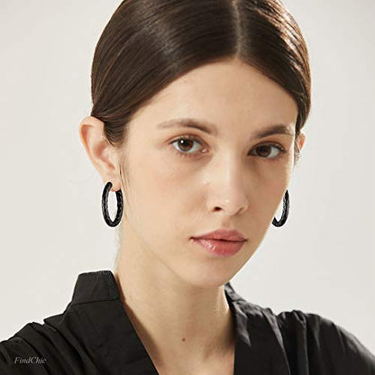 FindChic Chunky Hoop Earrings for Women, Silver/Black/14K Gold Plated Crossover Patterned Hollow Tube Rounded Loop Earrings, 30mm/40mm/60mm/80mm Hoops with Custom Name Options and Gift Box - color: b.Silver, size: 40MM