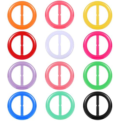 12PCS Silk Scarf Ring Clip T-shirt Tie Clips for Women Fashion Resin Ring Scarves Clasp Waist Buckle for Shirts Wrap Holder with 1 Exquisite Box 12 Colors (Rainbow Style)