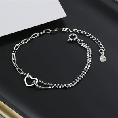 925 Sterling Silver Plated Bracelets for Women Love Heart Charm Chain Bracelet Bangle Fashion Jewelry Gifts - style: paperclip-heart