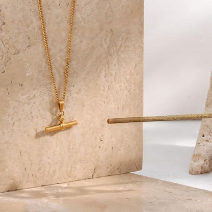 Ailiessy T-Bar Necklace Stainless Steel T-Bar Pendant Necklace for Women Minimalist Jewelry Length 45cm+5cm Chain