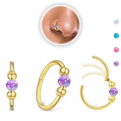 Thiswhyimbeauty 2PCS 18g Opal Nose Rings for Women Nose Hoops 8mm/10mm Hypoallergenic 316L Surgical Steel Nose Rings Piercing Jewelry Can Be Used as a Nose Ring, Septum Ring, and Cartilage Earring - color: A-Gold Purple opal