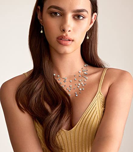 Multi-Layer Boho Shell Beaded Necklace for Women Colorful Crystal Strand with Silver Beads Statement Collars Necklace and Earrings Costumes Jewelry Sets for Women - color: Natural