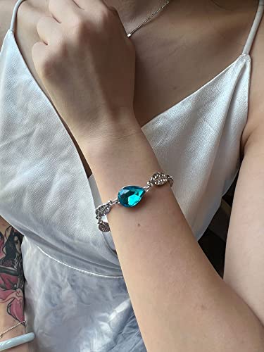 4 Pieces Fashion Teardrop Crystal Rhinstone Pendant Necklace Earring Bracelet Jewelry Set for Women Lady Wedding Birthday Party Prom Gifts - color: Sea Blue