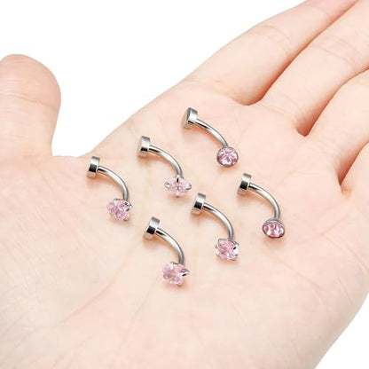 Vsnnsns 14G Floating Belly Button Ring Piercing Jewelry 316L Stainless Surgical Steel Round Heart Cubic Zirconia Navel Rings Belly Button Ring Piercing Jewelry for Women 14 Gauge Hypoallergenic - color: Silver-8MM Bar-Pink CZ
