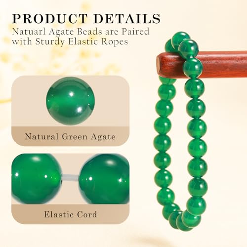 Agate Round Beaded Bracelet for Women Men Natural Agates Stone Healing Bracelets Stretch Elastic Handmade Polished Gemstone Beads Bracelet - color: Green, size: 8mm Beads