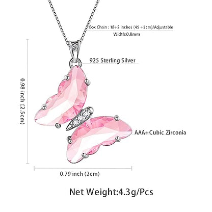 Aurora Tears Butterfly Necklace Earrings Ring Bracelet - Women 925 Sterling Silver Animal Butterflies Birthstone Pendant Crystal Wedding Birthday Jewelry - color: pendant-J.October