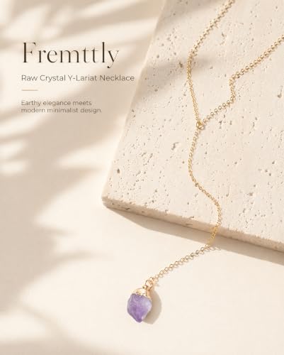 Lariat Necklace for Women Dainty Gold Long Crystal Drop Y-Shaped Necklace | 14k Gold Plated Crystal Drop Necklace Trendy Non Tarnish Simple Gold Jewelry For Wedding, Prom, Daily - color: Amethyst