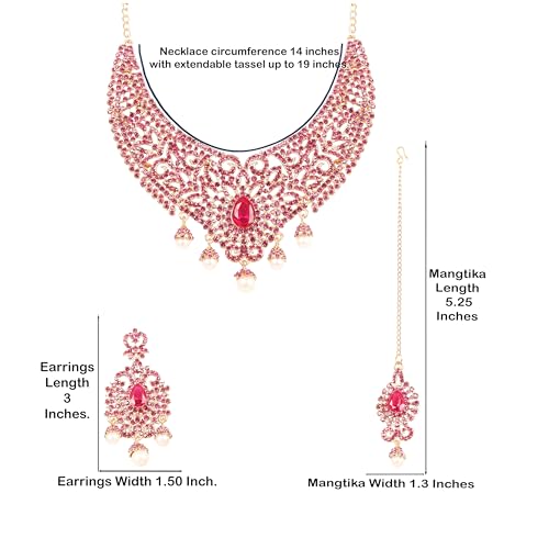 Touchstone Indian jewelry sets for women tikka wedding necklace costume guest statement bollywood rhinestones crystal faux pearls gold big royal neck piece set bridal fashion accessories - color: Pink