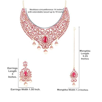 Touchstone Indian jewelry sets for women tikka wedding necklace costume guest statement bollywood rhinestones crystal faux pearls gold big royal neck piece set bridal fashion accessories - color: Pink