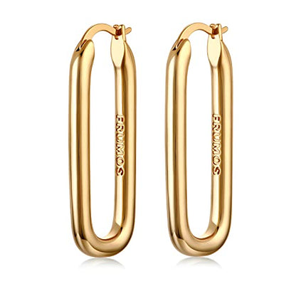 FRUMOS 18K Gold Plated Chunky Hoop Earrings for Women Fashion Thick Gold Hoops Set Jewelry for Birthday Christmas Gifts - color: Gold Thick Oval Hoop