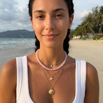 Gemstone Beaded Necklace for Women Colorful Natural Stone Freshwater Pearl Surfer Beach Rainbow Necklace Jewelry Gift - color: Pink