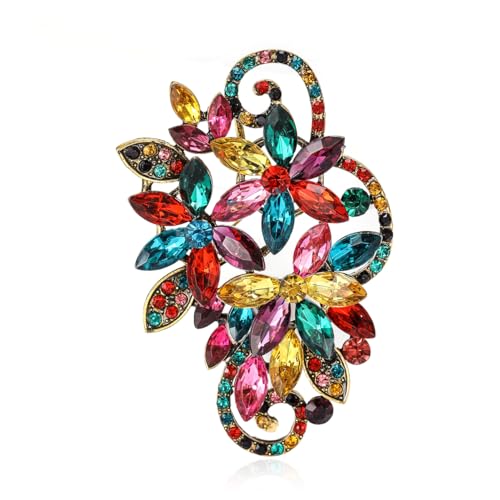 YOQUCOL Vintage Red Austrian Crystal Rhinestone Flower Shape Brooch Pin for Women - color: Colorful