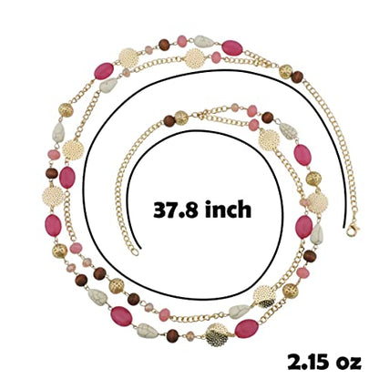 Bocar Long Necklaces for Women Trendy, Boho Layered Crystal Beaded Collar Necklaces for Women, Fashion Statement Necklaces Jewelry - color: Rose